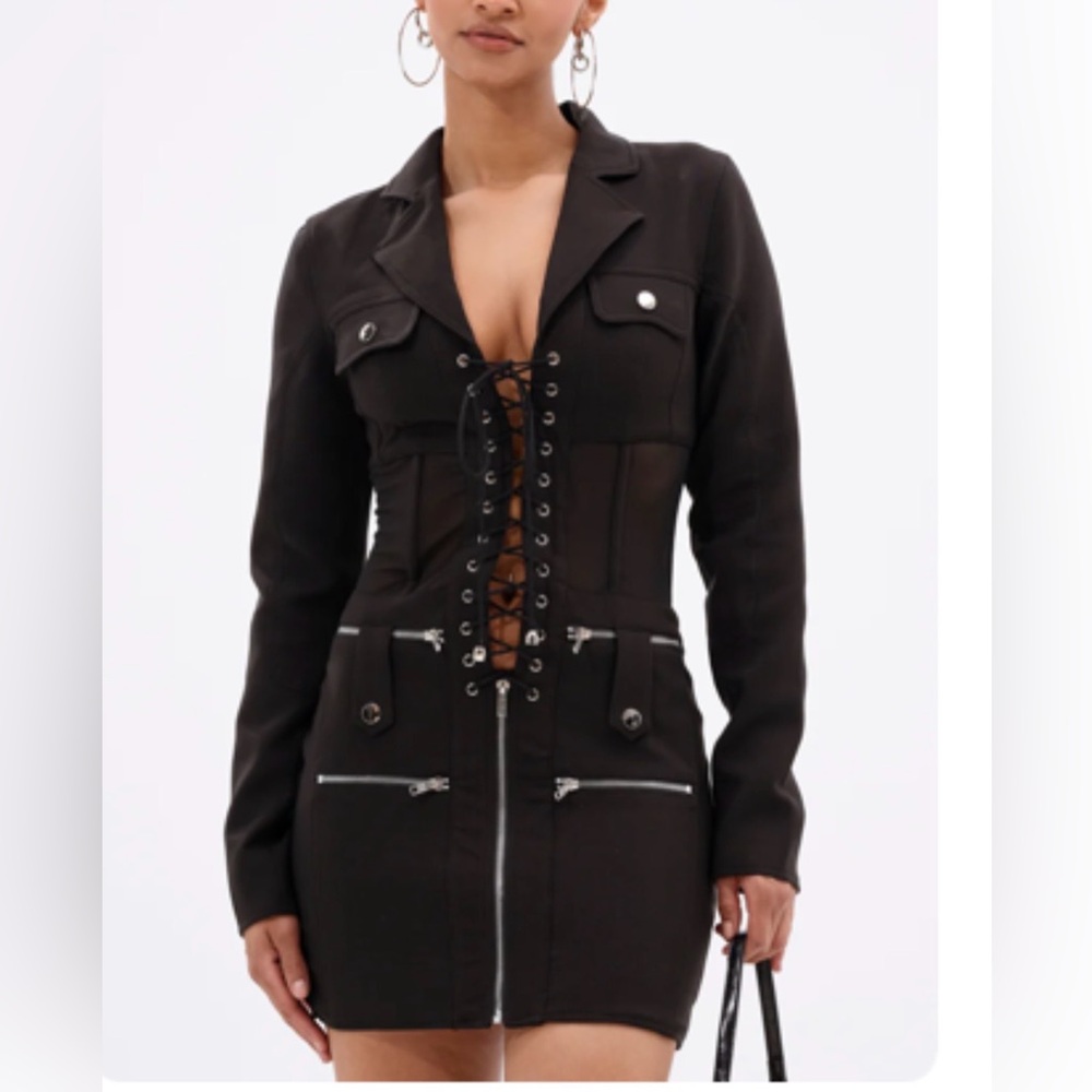 Akira Stylish Black Lace-Up Women's Jacket Dress